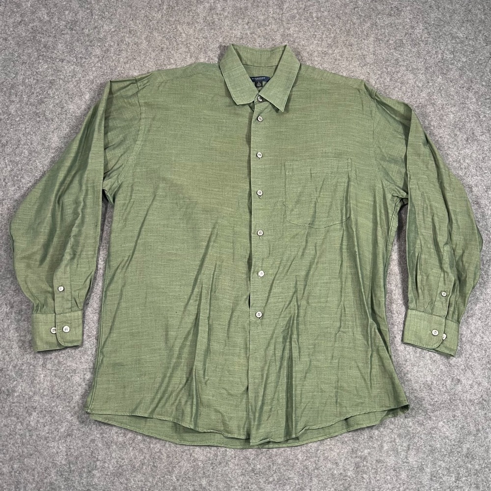 Burberry Green Cotton Long Sleeve Button Down Dress Shirt Men's Size Large